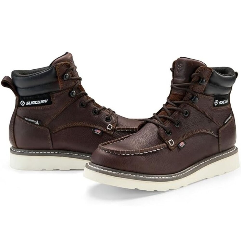 Sureway 6" Waterproof Soft Toe Full Grain Leather Boots Red Wine Brown 11 NEW!